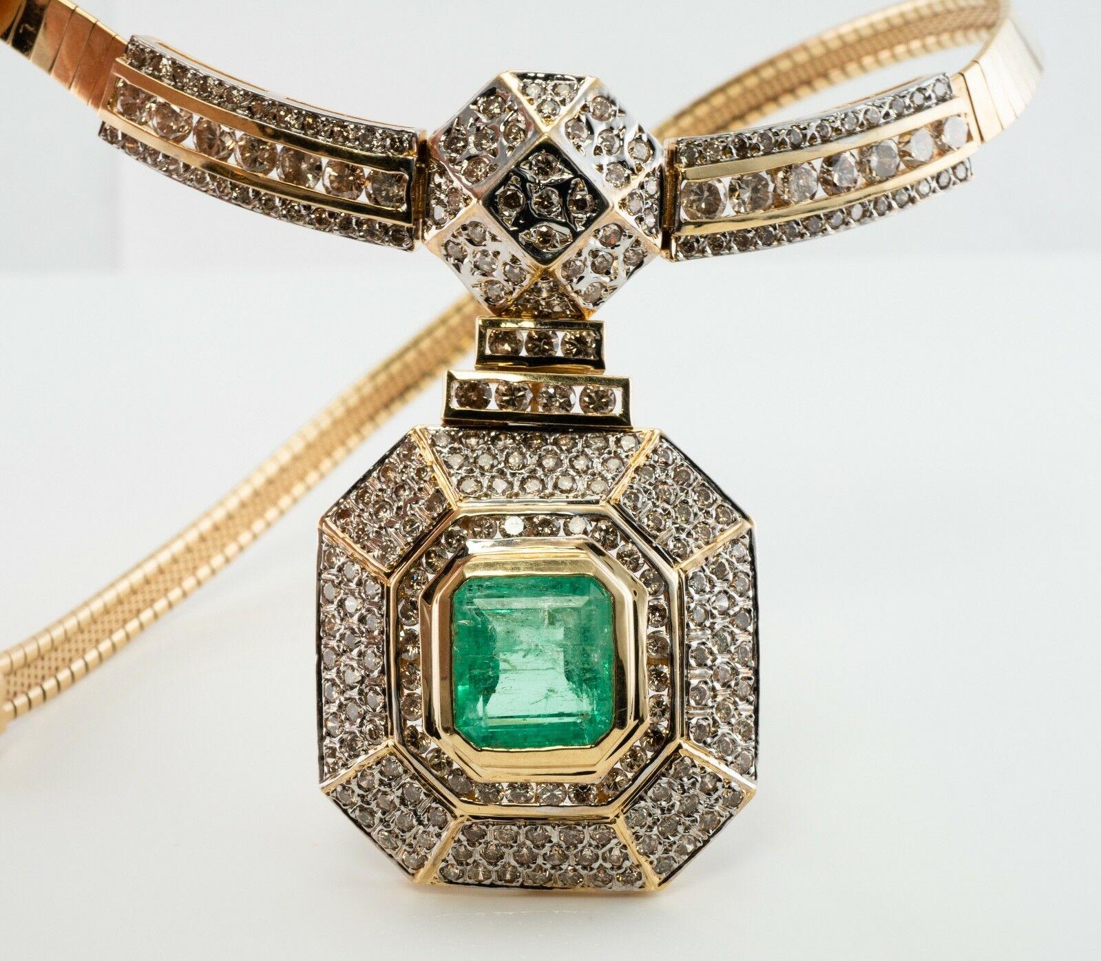 Diamond & 7.61ct Colombian Emerald Necklace Bib 14K Gold For Sale 5