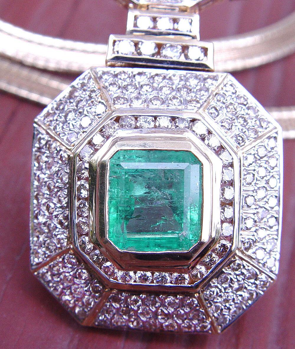 Diamond & 7.61ct Colombian Emerald Necklace Bib 14K Gold For Sale 7
