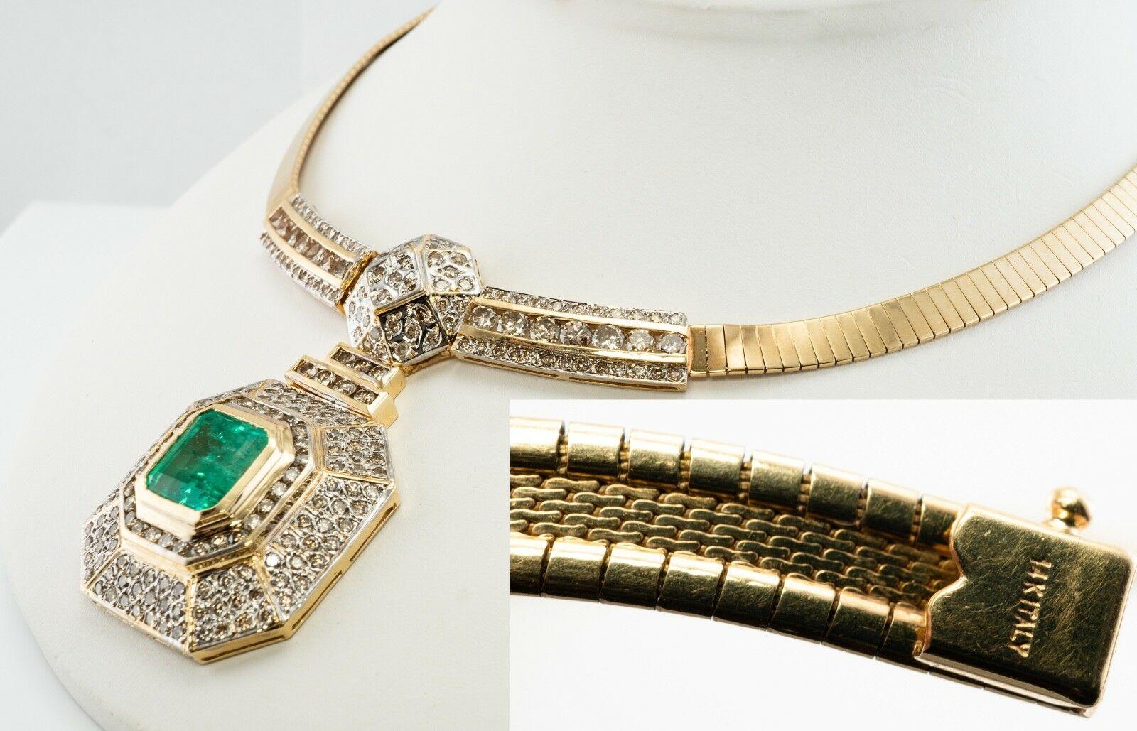 Women's Diamond & 7.61ct Colombian Emerald Necklace Bib 14K Gold For Sale
