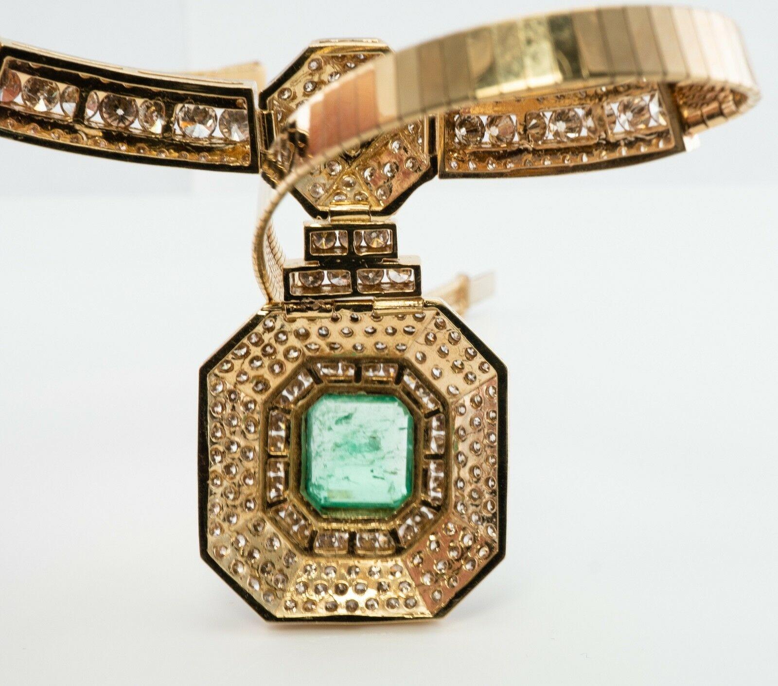 Diamond & 7.61ct Colombian Emerald Necklace Bib 14K Gold For Sale 2