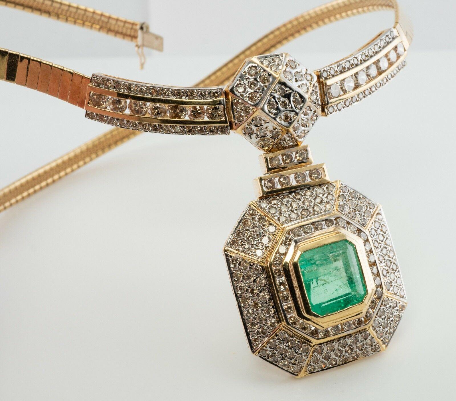 Diamond & 7.61ct Colombian Emerald Necklace Bib 14K Gold For Sale 4