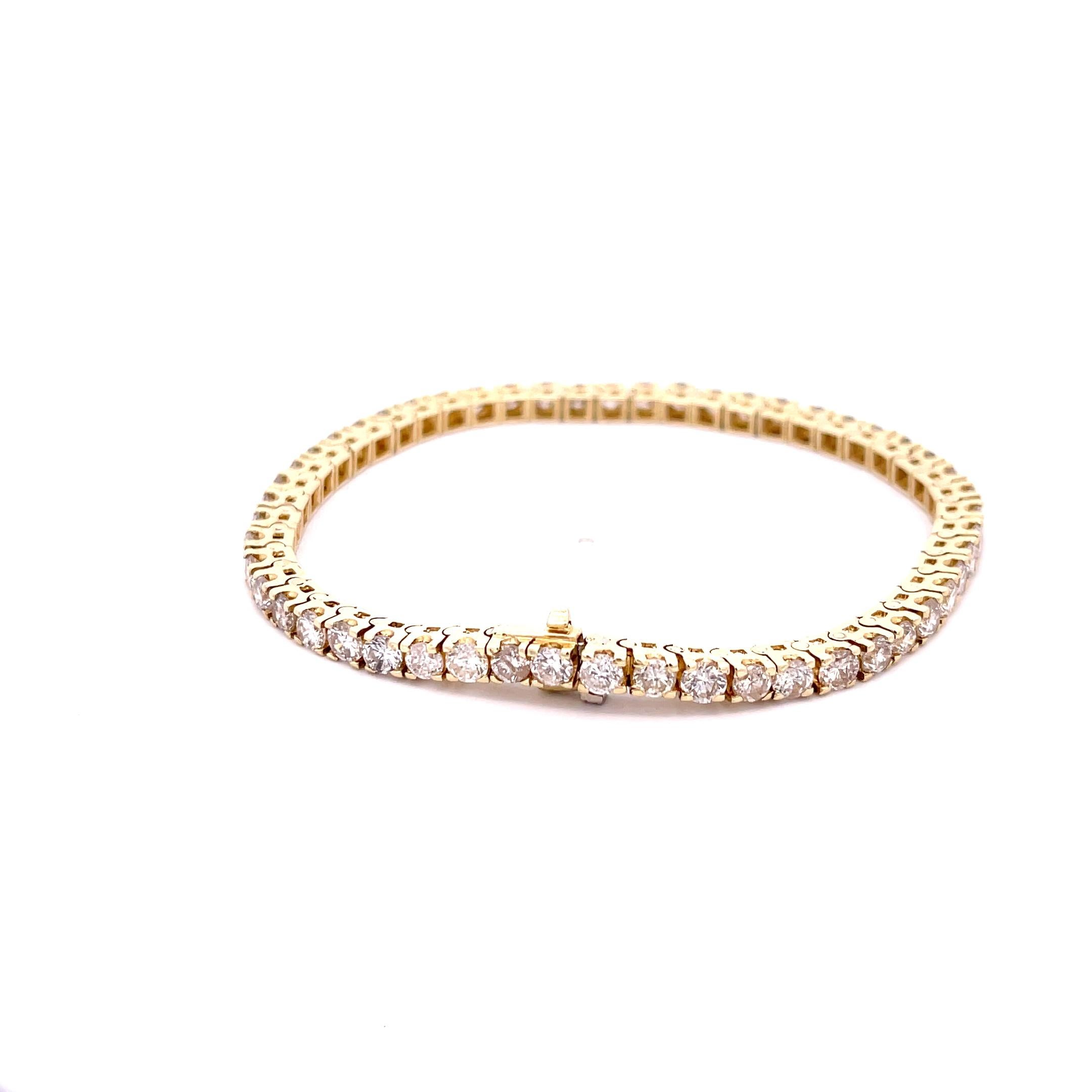 Taglio rotondo Bracciale tennis con diamanti da 7 carati in oro giallo 14K in vendita