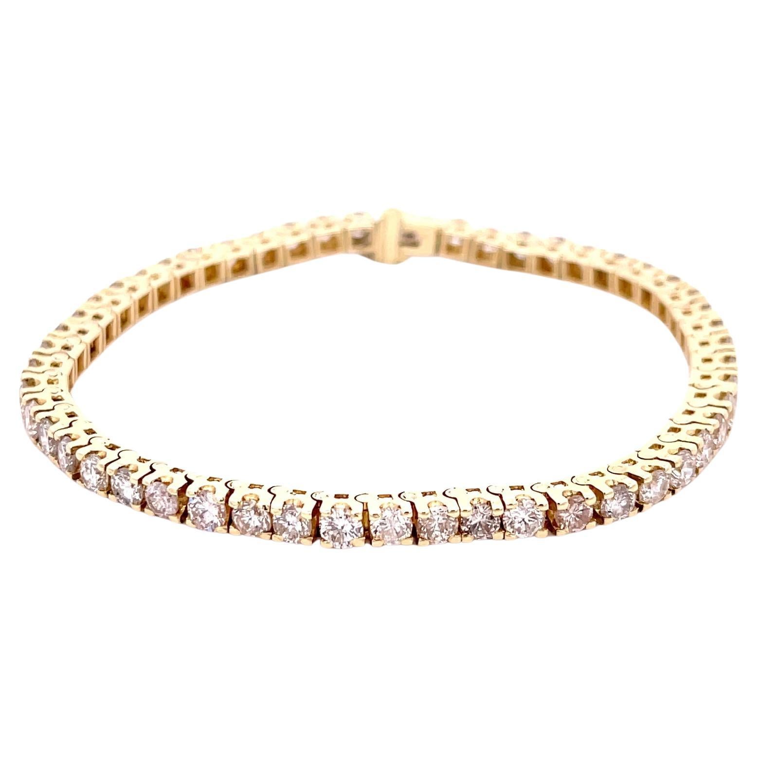 Bracciale tennis con diamanti da 7 carati in oro giallo 14K in vendita