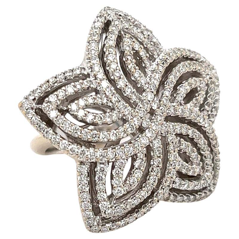 Designer Flower Rings Diamond Abstract Flower Design Gold Ring For Sale at 1stDibs