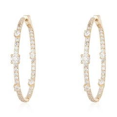 Diamond Accent Thin 14K (or 18k upon request) Yellow Gold Hoop Earrings