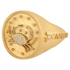 Diamond-Accented 14kt Gold Cancer Zodiac Signet Ring