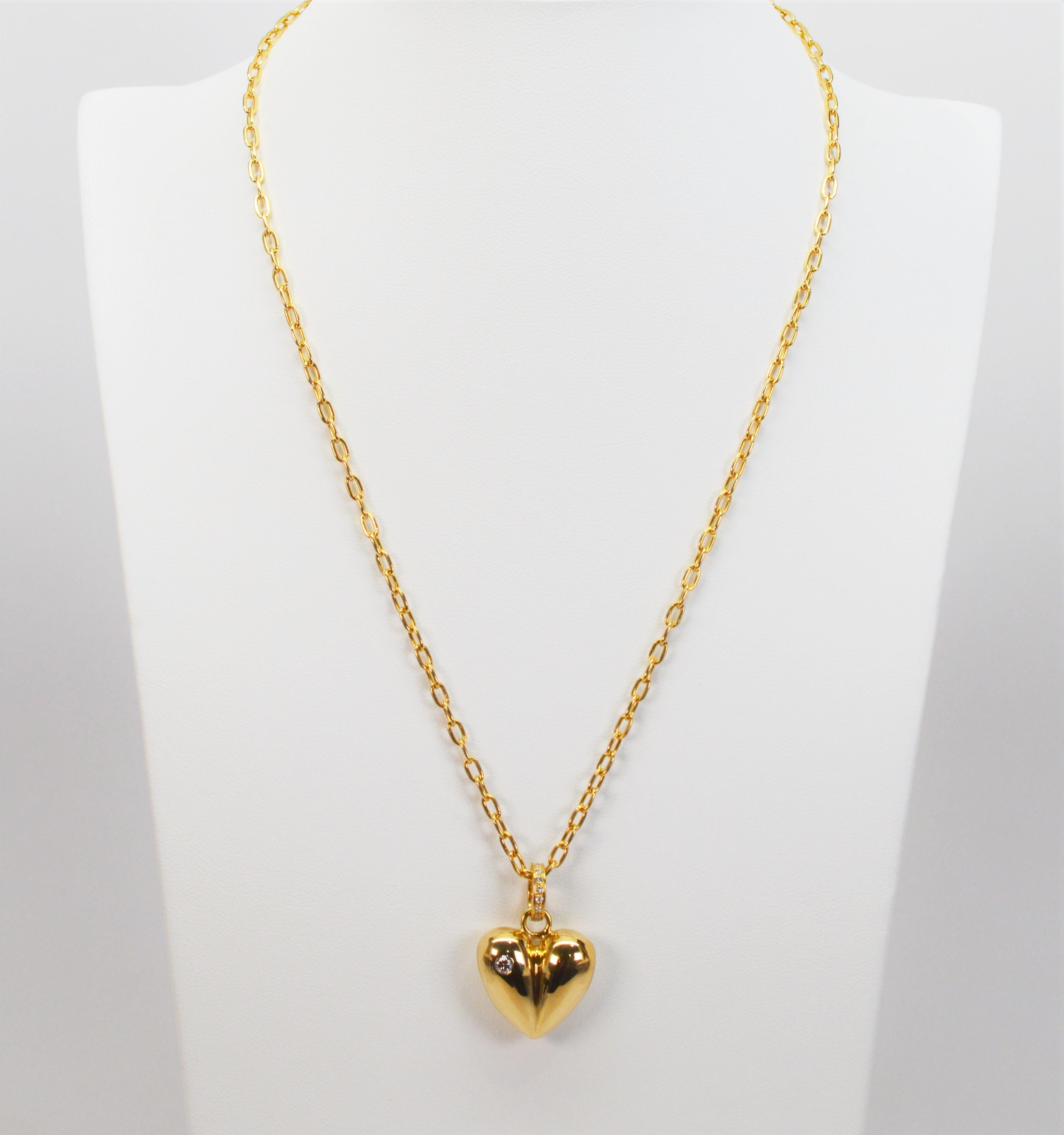Diamant akzentuiert Herz-Anhänger Halskette aus 18 Karat Gelbgold (Alteuropäischer Schliff) im Angebot