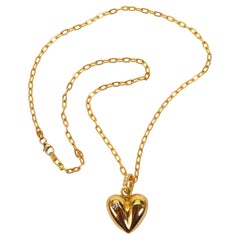 Diamond Accented 18 Karat Yellow Gold Heart Pendant Necklace