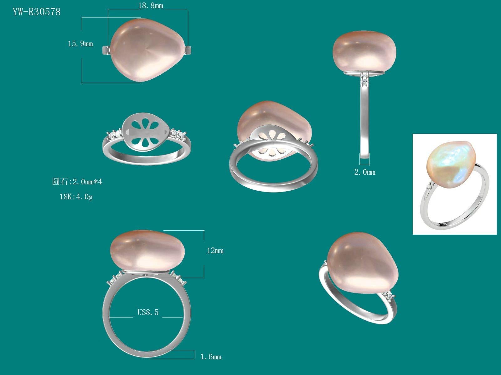 in vendita:  Anello con diamanti e perle barocche in oro bianco 18 carati 4