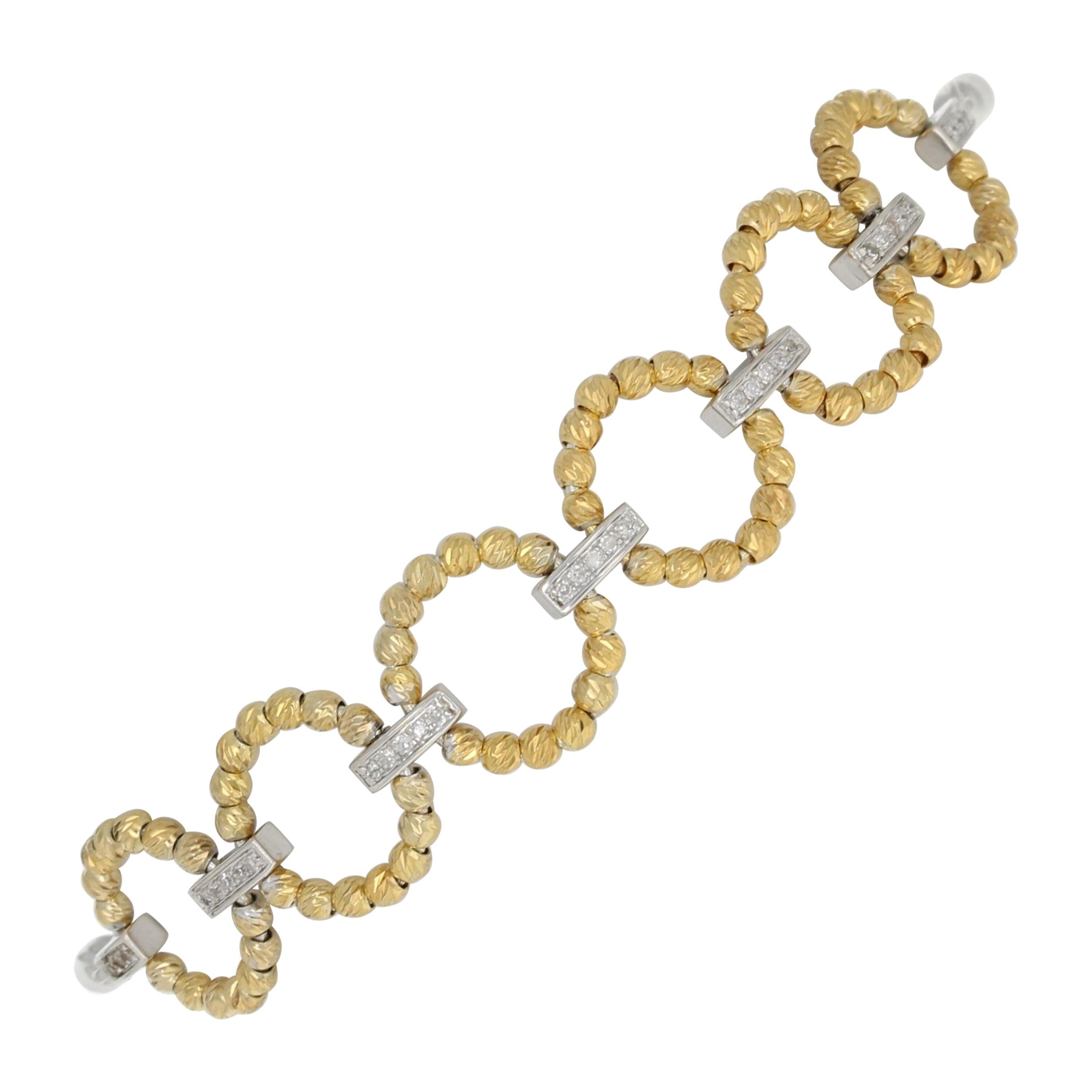 Diamond-Accented Bracelet, Sterling Silver and 10k Gold Adjustable Wheat Chain For Sale