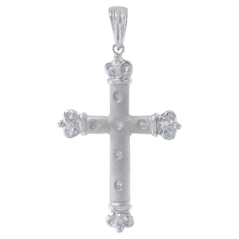 Diamond Cross Pendant, 14 Karat White Gold Faith Gift Round Cut .42
