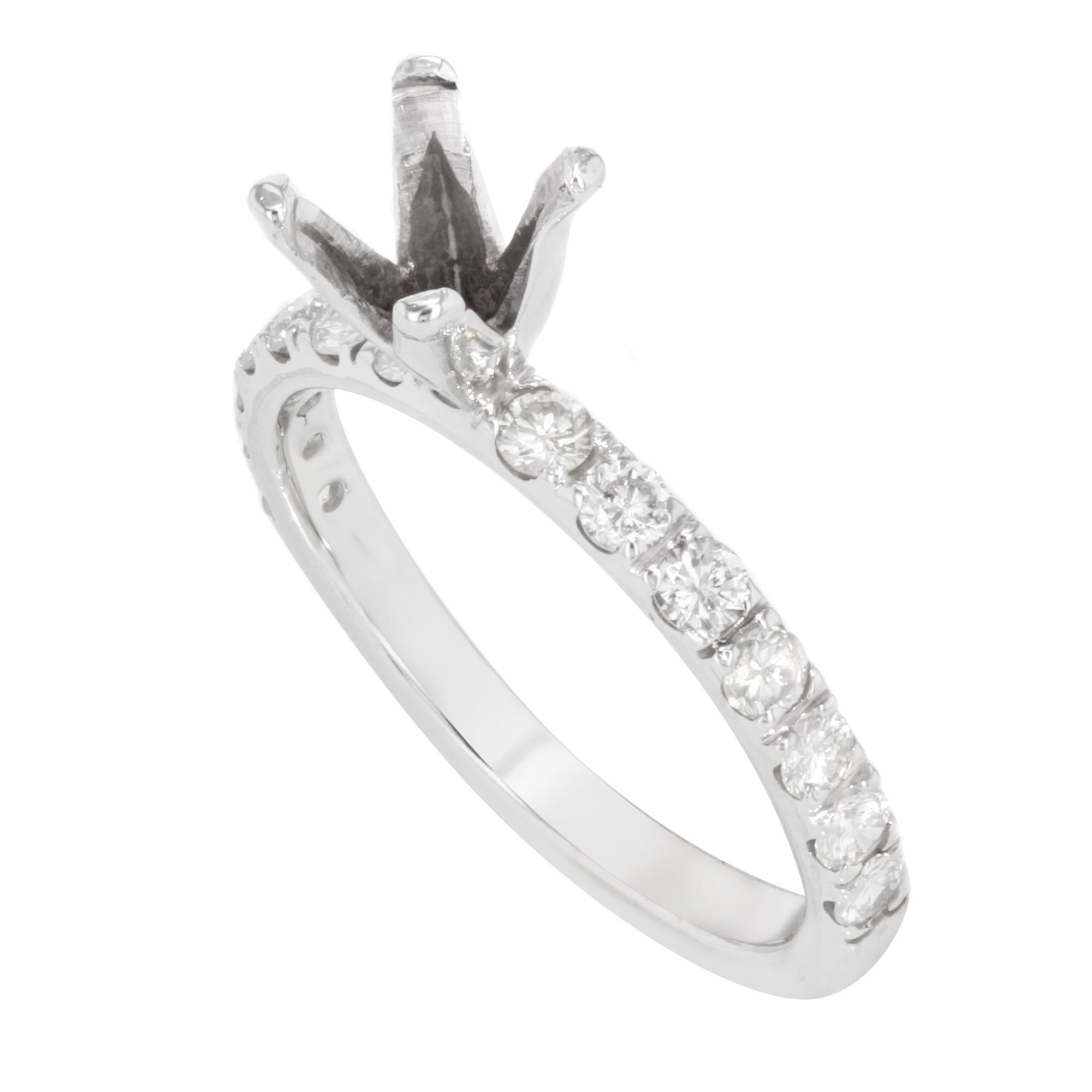 Modern Diamond Accented Engagement Ring Mounting 14K White Gold 0.75 Cttw For Sale