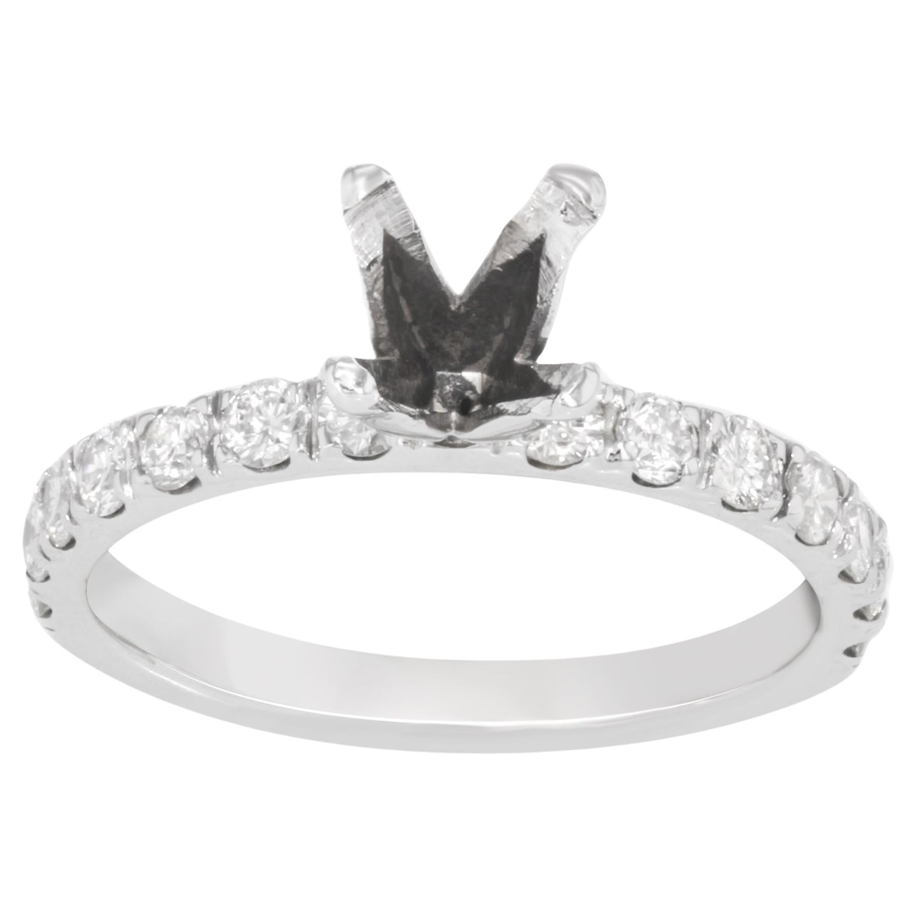 Diamond Accented Engagement Ring Mounting 14K White Gold 0.75 Cttw For Sale