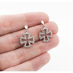 Diamond Accented German Cross Earrings in 14K White Gold