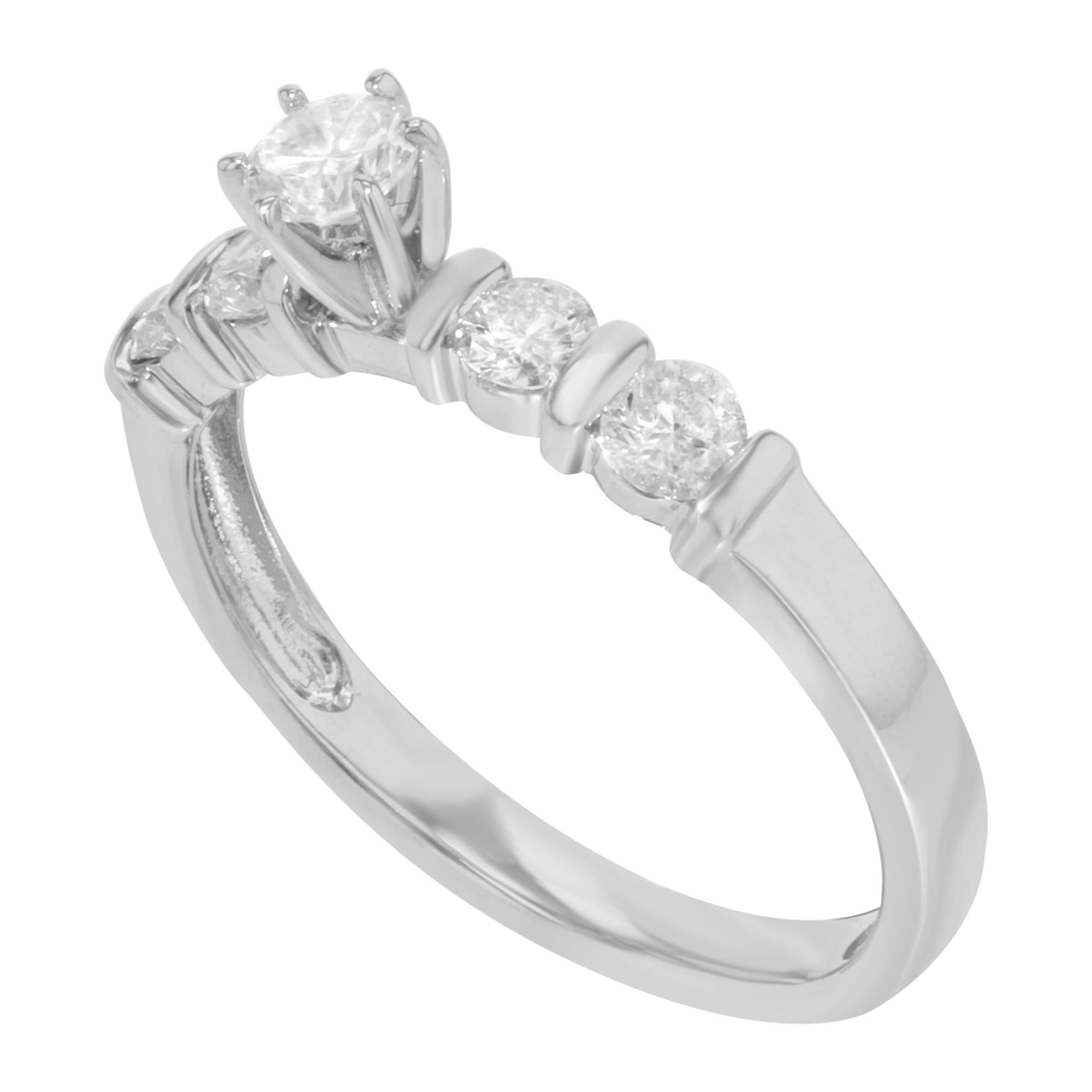 Modern Diamond Accented Ladies Engagement Ring 14K White Gold 0.66 Cttw For Sale