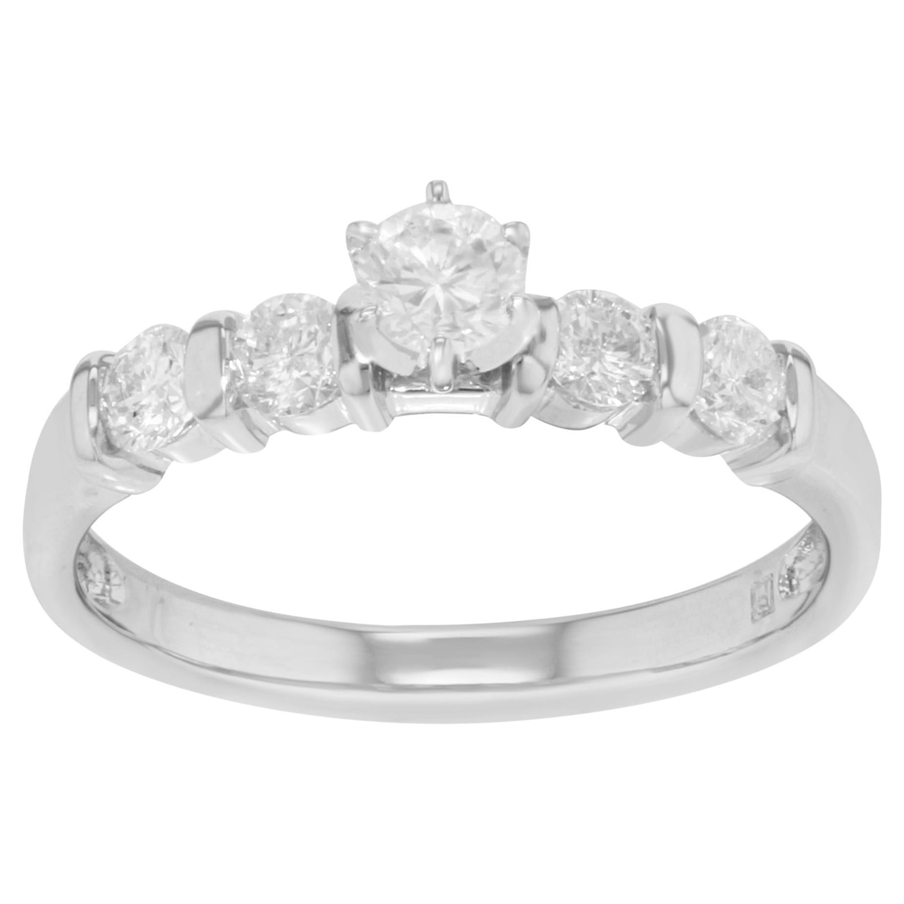 Diamond Accented Ladies Engagement Ring 14K White Gold 0.66 Cttw