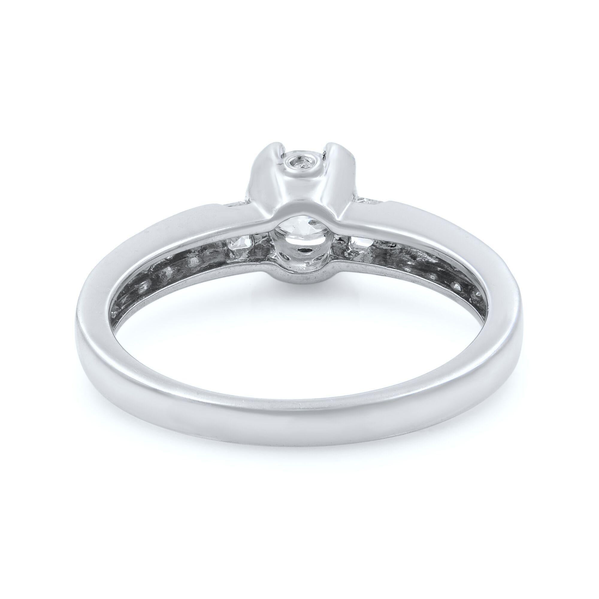 Modern Diamond Accented Womens Engagement Ring 14K White Gold 0.85 Cttw For Sale