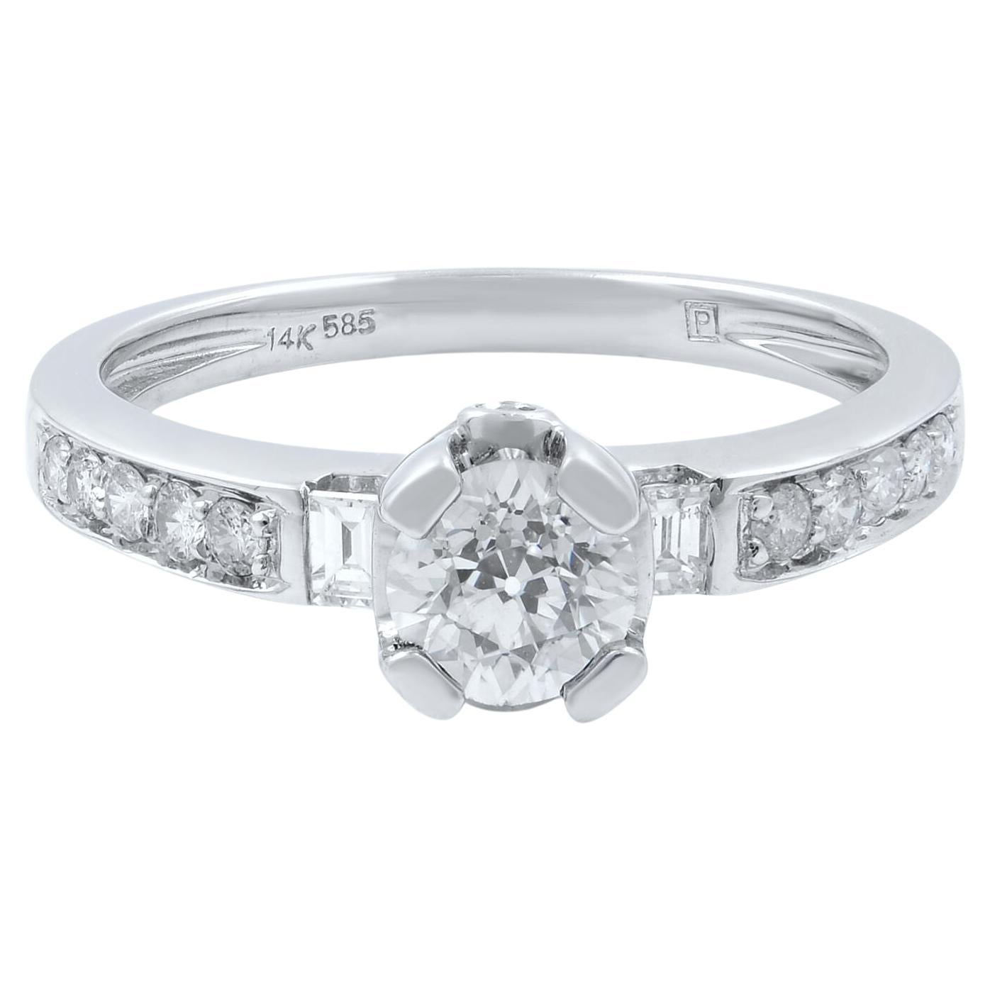Diamond Accented Womens Engagement Ring 14K White Gold 0.85 Cttw For Sale