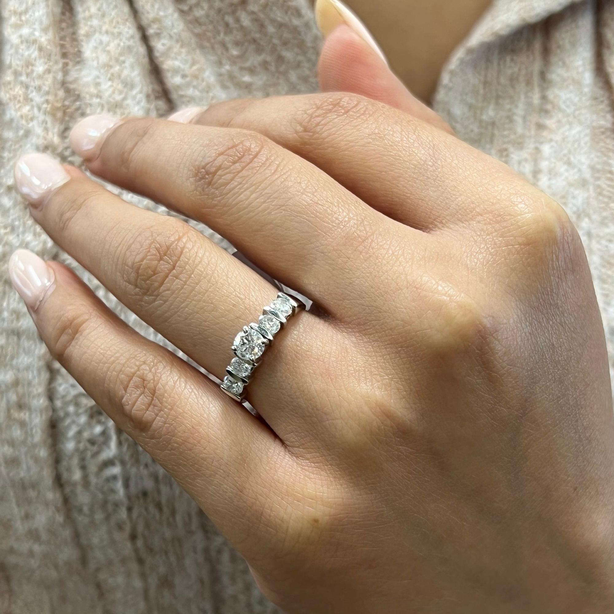 Modern Diamond Accented Womens Engagement Ring 14K White Gold 0.86Cttw For Sale