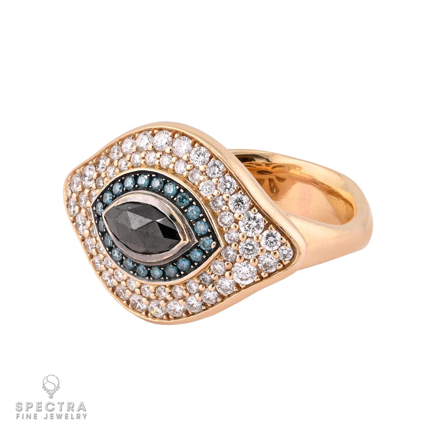 Contemporary Diamond “Against Evil Eye” Cocktail Ring in 14k Rose Gold For Sale
