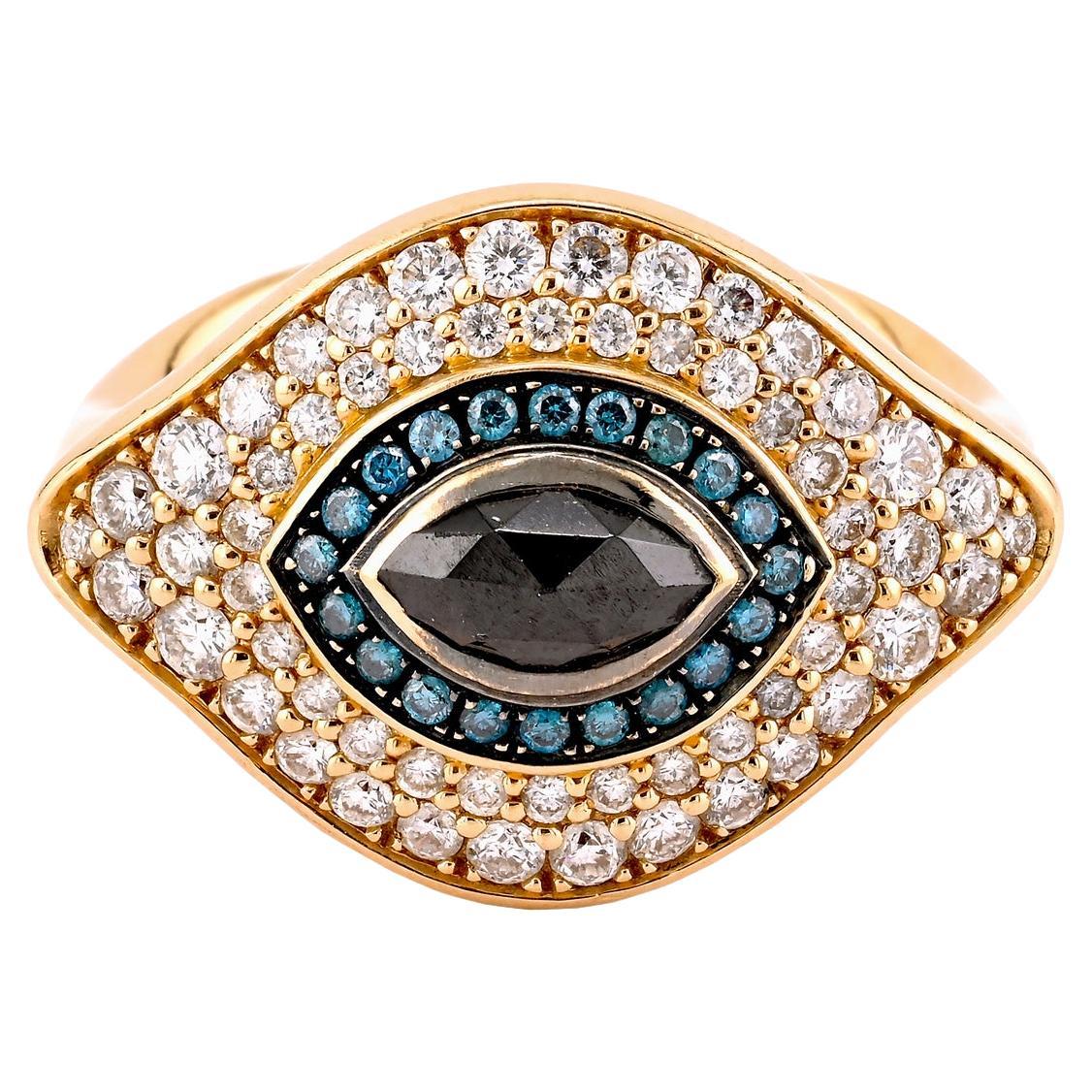 Diamond “Against Evil Eye” Cocktail Ring in 14k Rose Gold For Sale