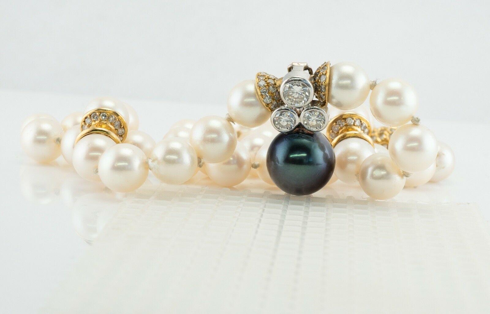 Diamond Akoya and Black Tahitian Pearl Necklace 18K Gold with Enhancer