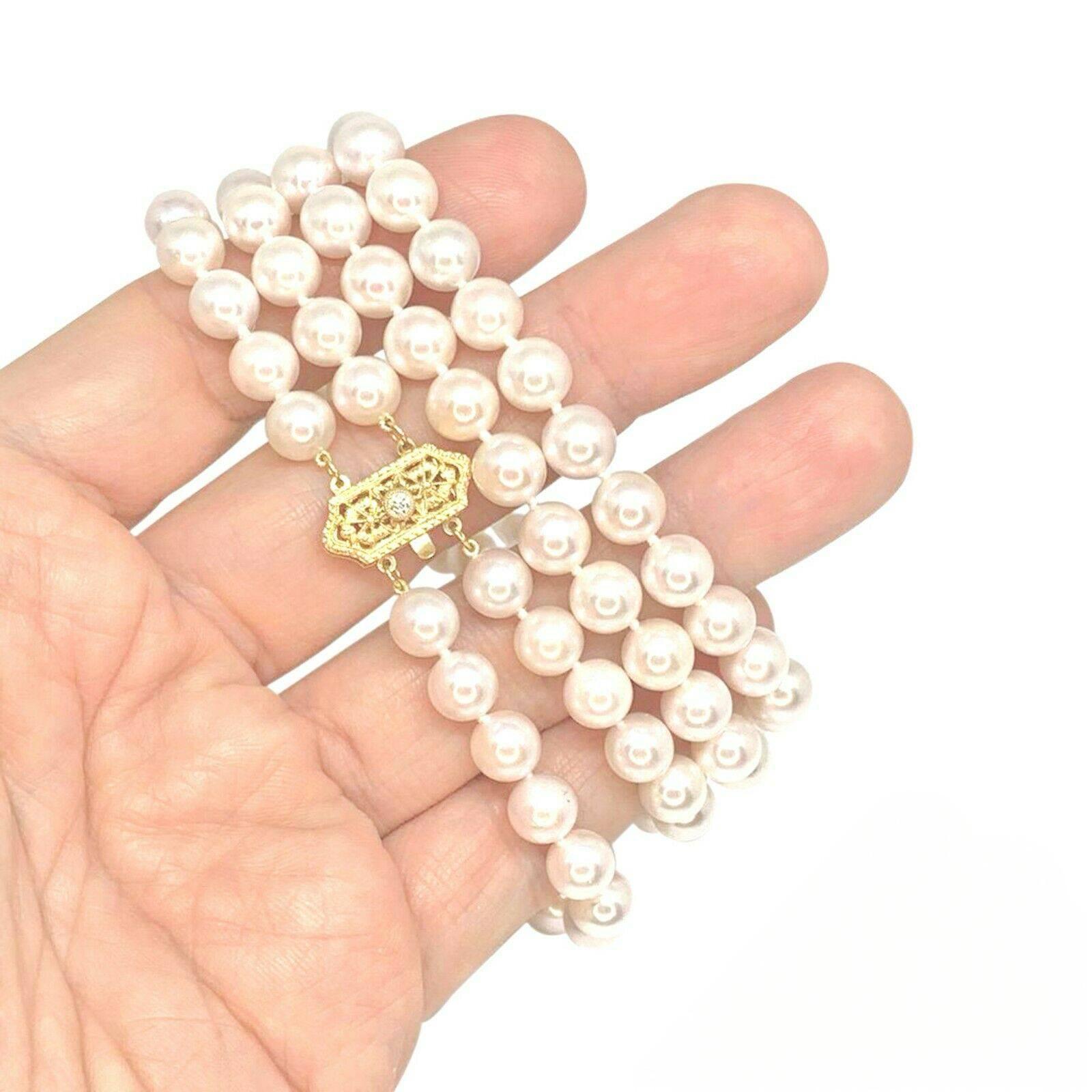 Diamond Akoya Pearl 14 Karat 2-Strand Necklace Certified For Sale 6