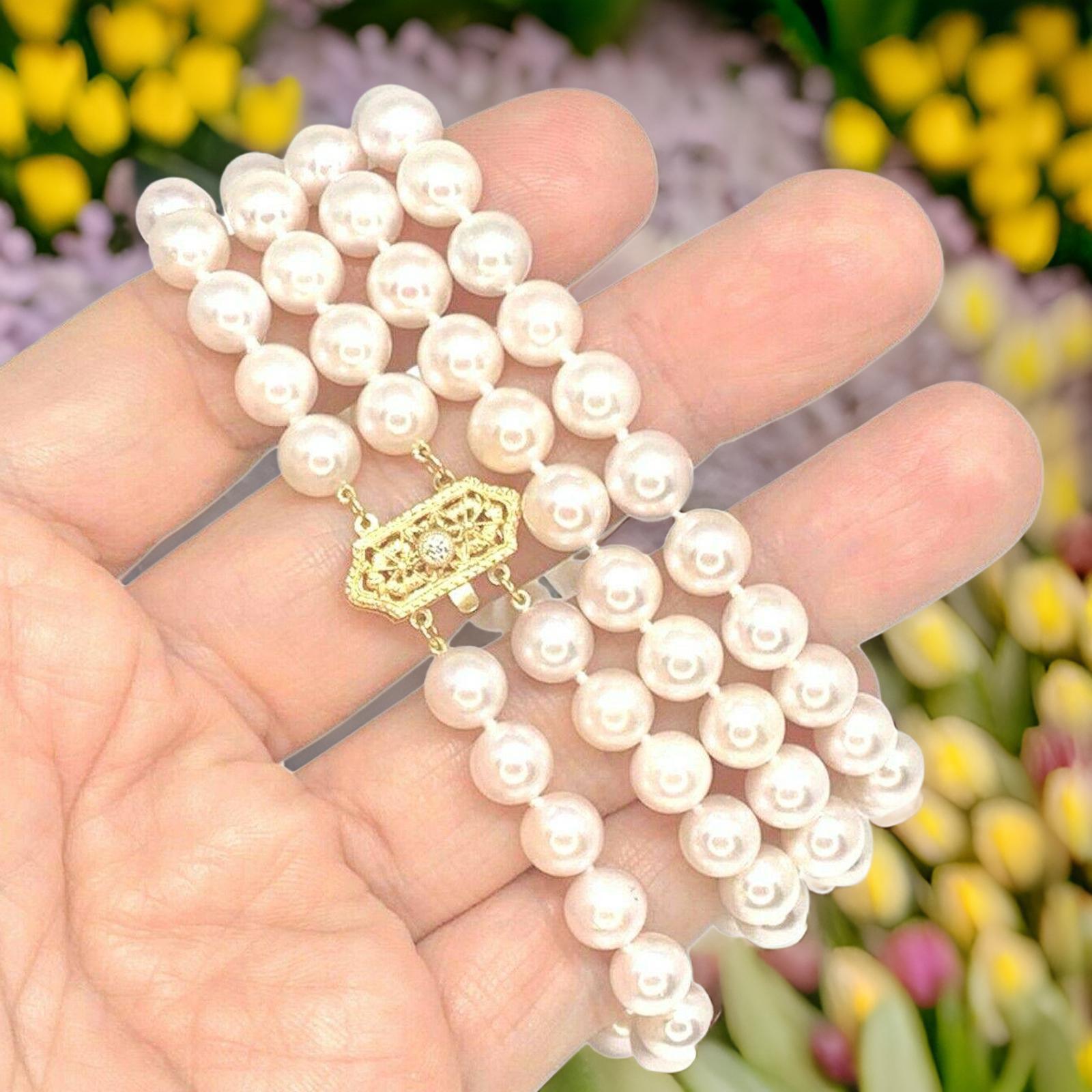 Diamond Akoya Pearl 14 Karat 2-Strand Necklace Certified For Sale 8