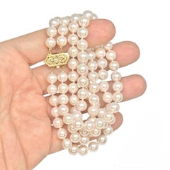 Diamond Akoya Pearl 14 Karat 2-Strand Necklace Certified