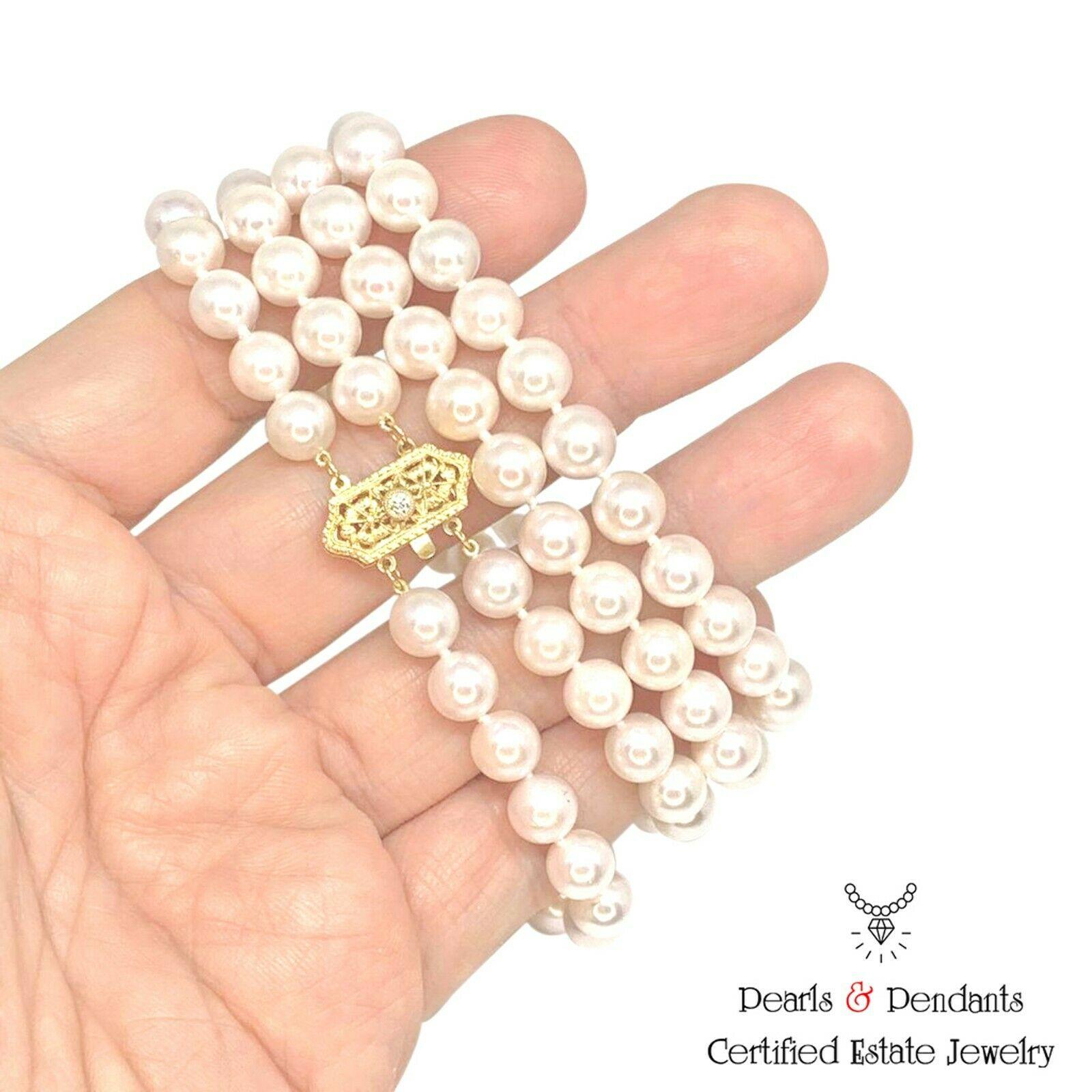 Women's Diamond Akoya Pearl 14 Karat 2-Strand Necklace Certified For Sale