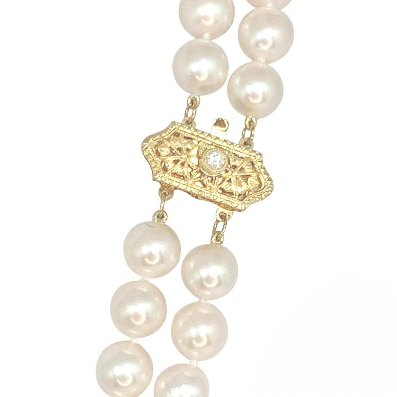 Diamond Akoya Pearl 14 Karat 2-Strand Necklace Certified For Sale 5