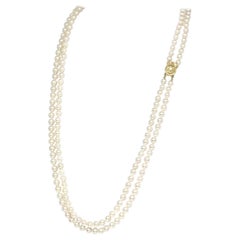 Diamond Akoya Pearl Necklace 6 mm 14k Gold 23.5 in 2-Strand Certified 