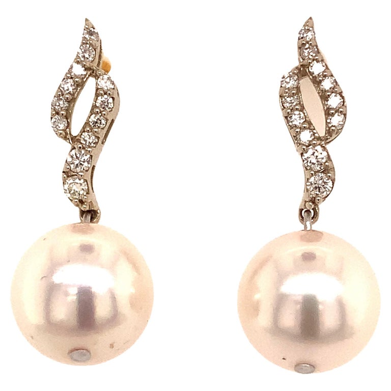 Akoya Gold Diamond Earrings - 76 For Sale on 1stDibs