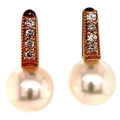 Diamond Akoya Pearl Earring 14 Karat Yellow Gold Certified Diamond Akoya Pearl Earring 14 Karat Yellow Gold Certified