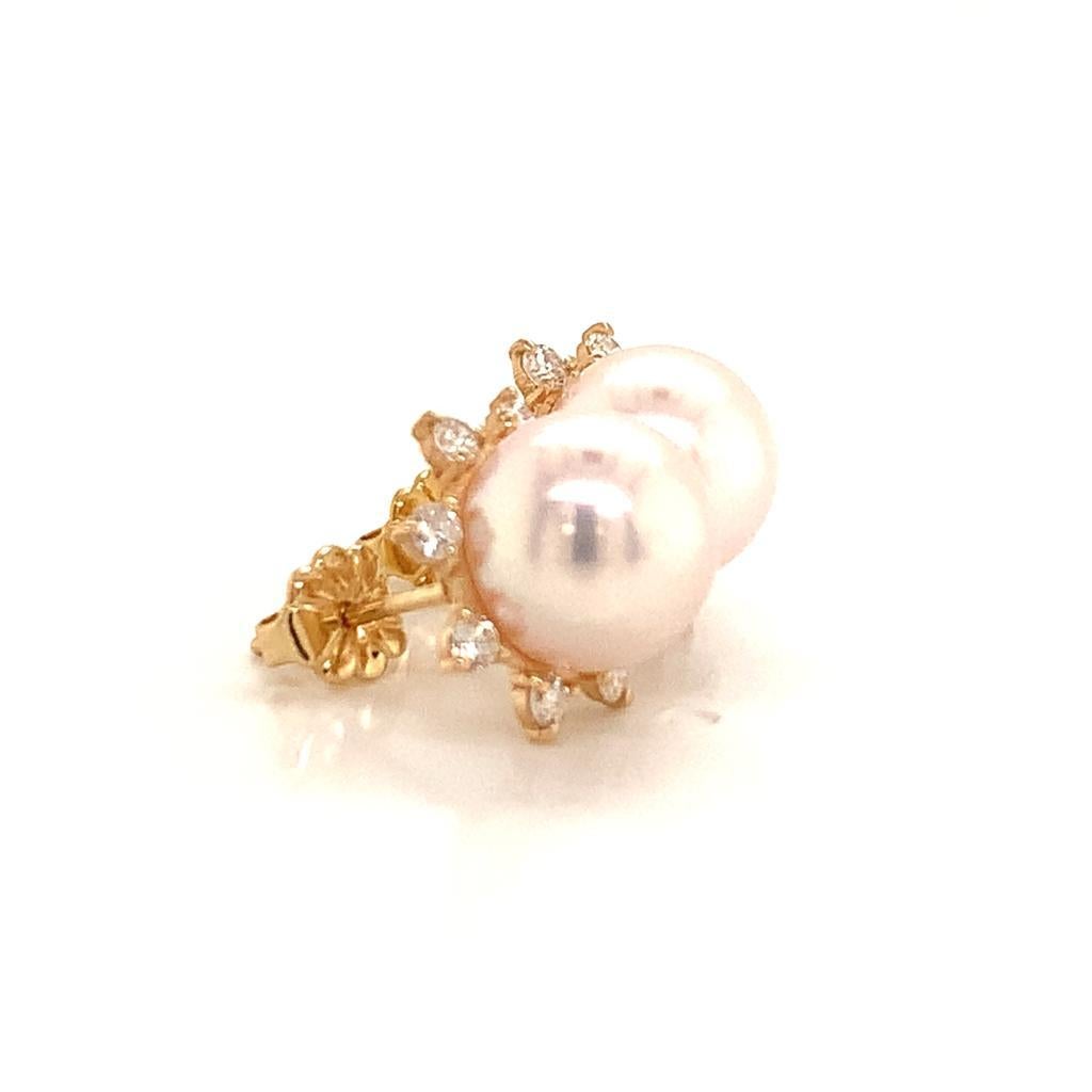 Diamond Akoya Pearl Earring 14k Yellow Gold Certified 5