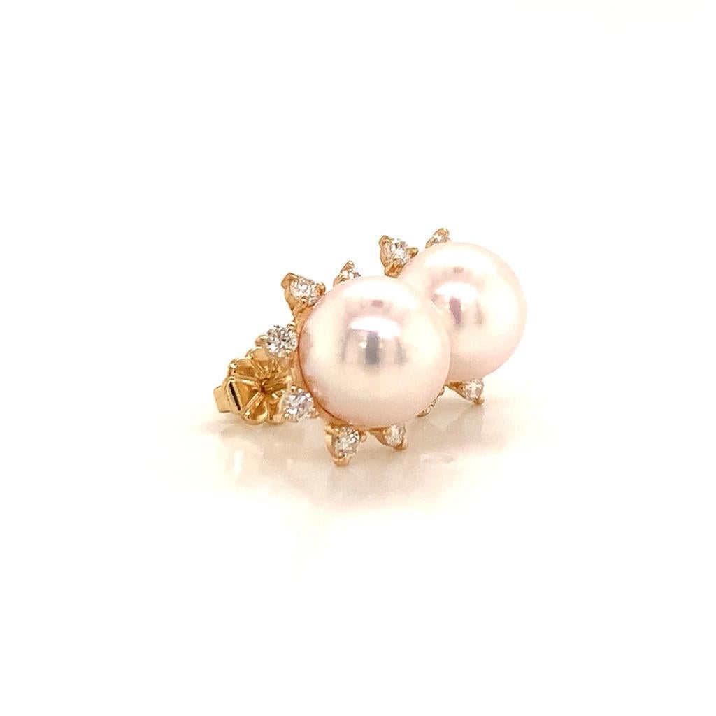 Diamond Akoya Pearl Earring 14k Yellow Gold Certified 7