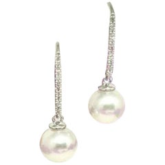 Diamond Akoya Pearl Earrings 14 Karat Gold Women Certified