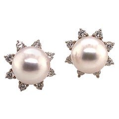 Diamond Akoya Pearl Earrings 14 Karat White Gold 0.48 Carat Certified