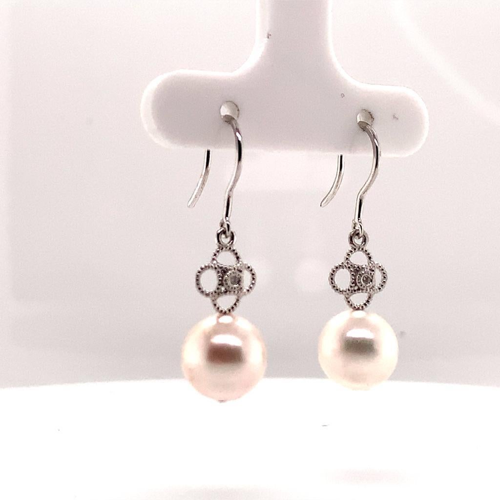 Diamant-Diamant- Akoya-Perlen-Ohrringe 14 Karat Weißgold zertifiziert Damen im Angebot