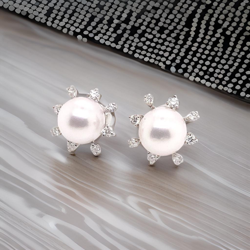 Diamond Akoya Pearl Earrings 14 Karat White Gold Certified For Sale 5
