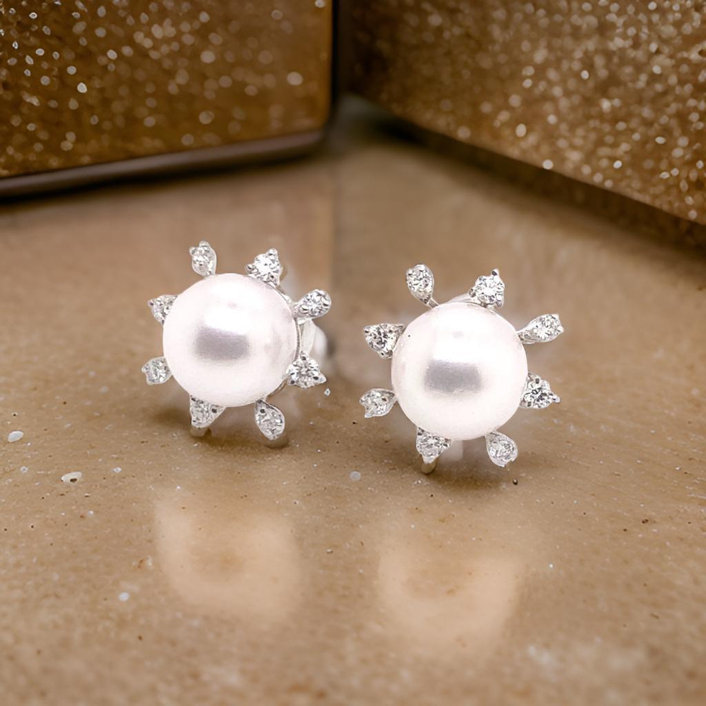 Diamond Akoya Pearl Earrings 14 Karat White Gold Certified For Sale 6