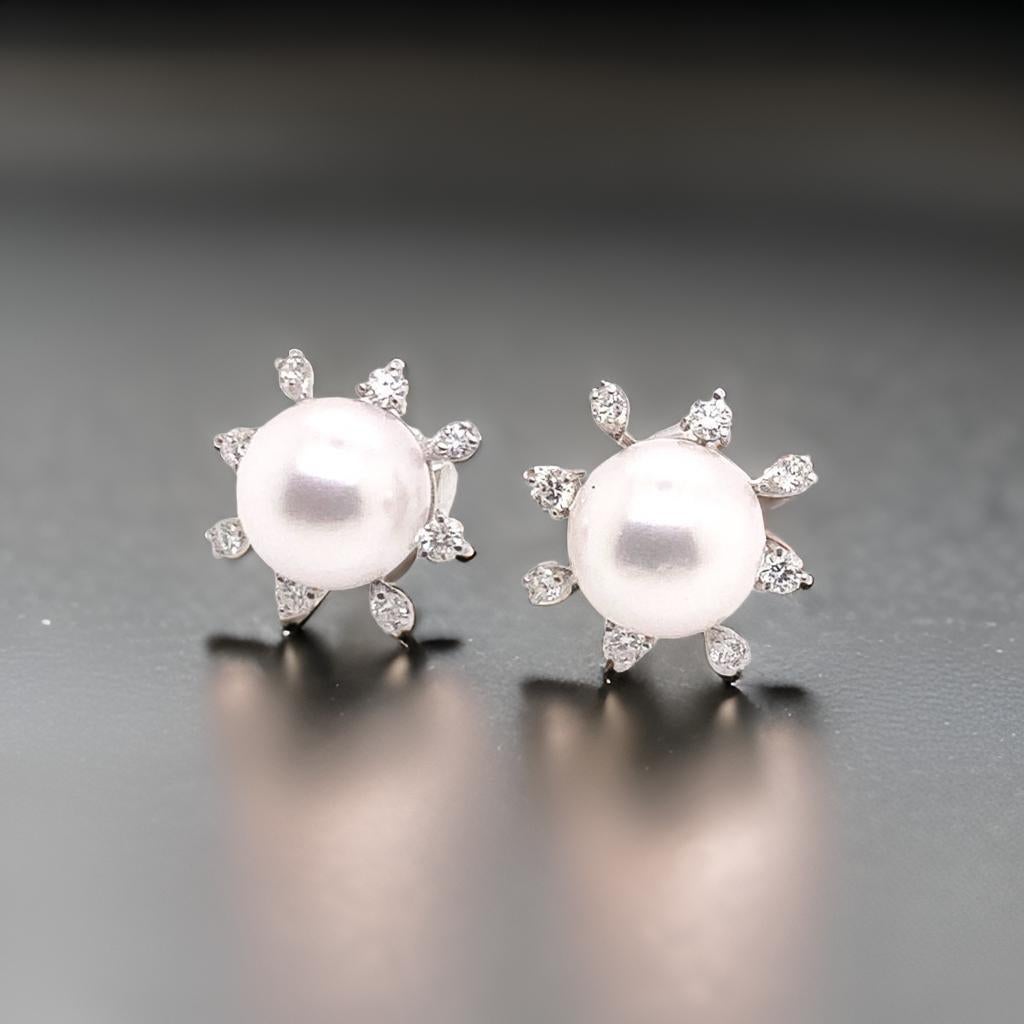 Diamond Akoya Pearl Earrings 14 Karat White Gold Certified For Sale 7