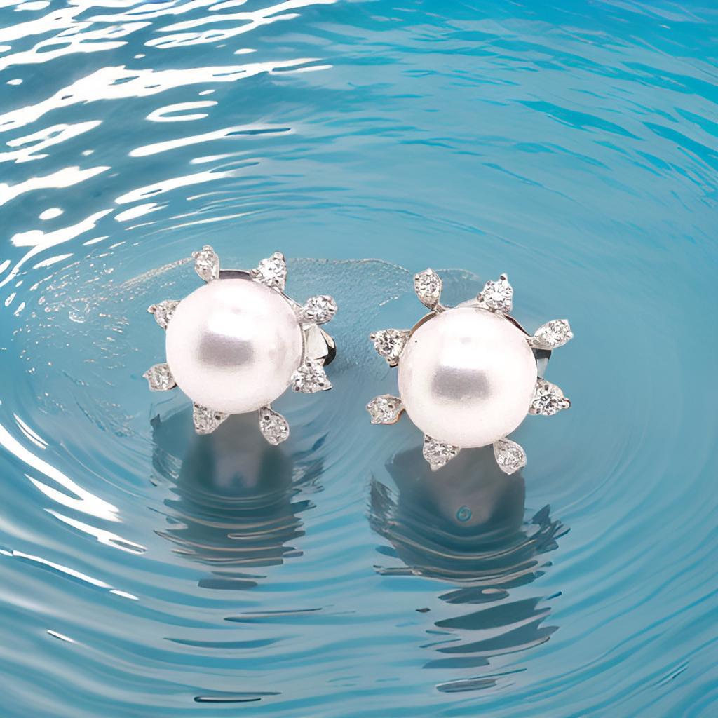 Diamond Akoya Pearl Earrings 14 Karat White Gold Certified For Sale 8