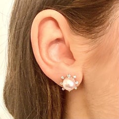 Boucles d'oreilles Akoya en or blanc 14 carats et diamants certifiés