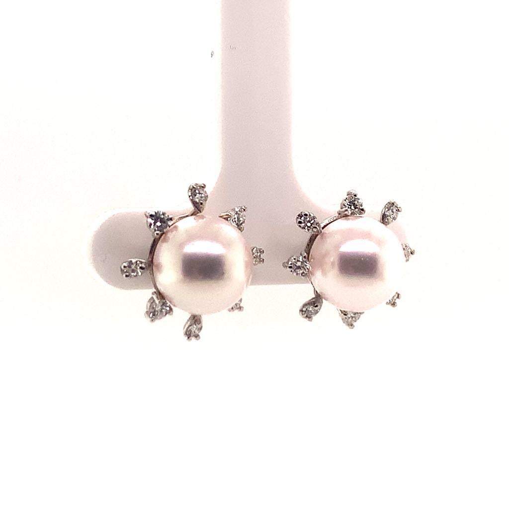 Diamond Akoya Pearl Earrings 14 Karat White Gold Certified In New Condition For Sale In Brooklyn, NY