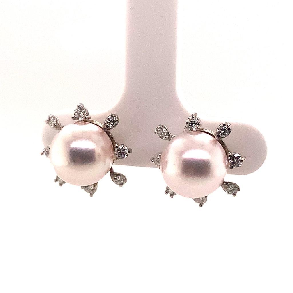 Diamond Akoya Pearl Earrings 14 Karat White Gold Certified For Sale 1