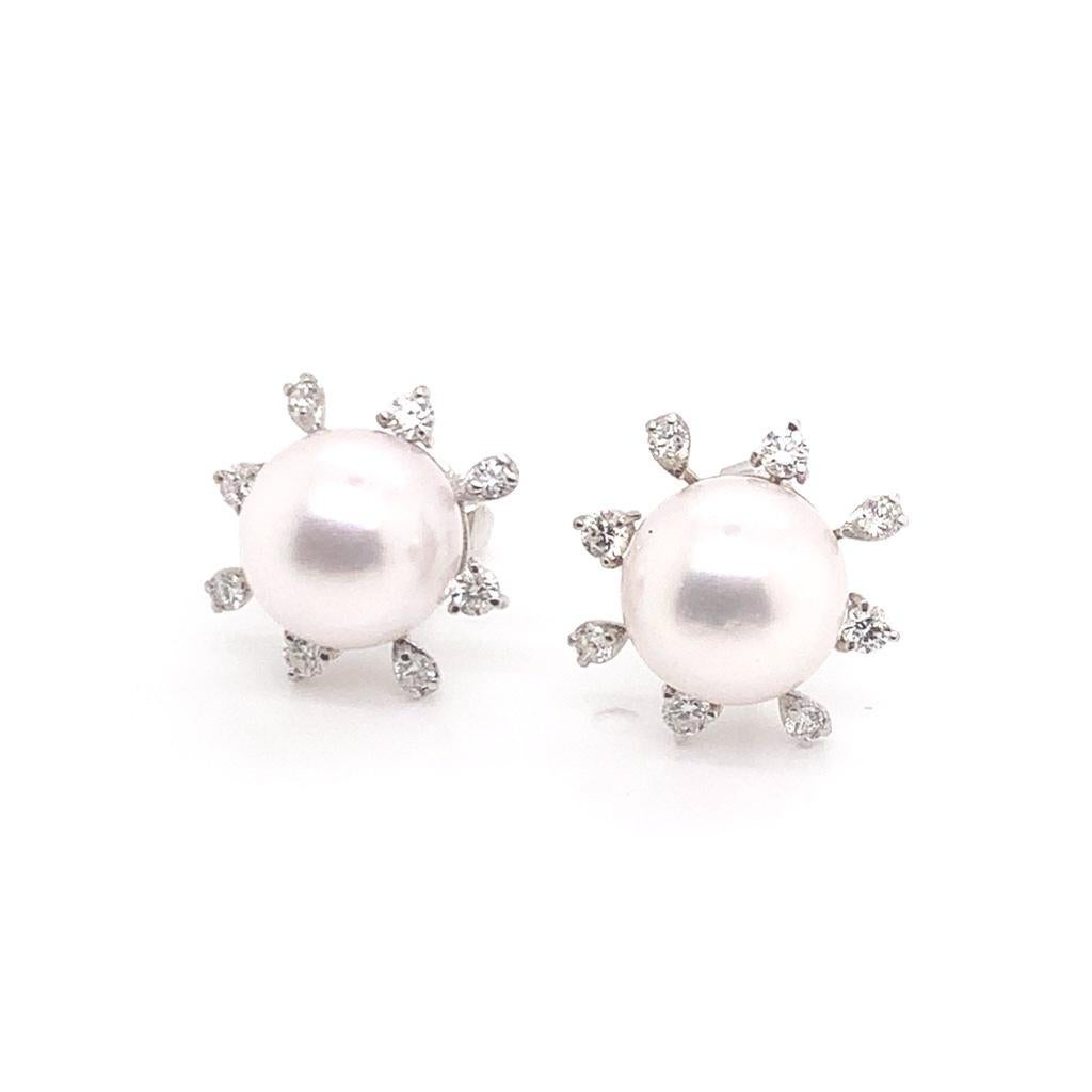 Diamond Akoya Pearl Earrings 14 Karat White Gold Certified For Sale 2
