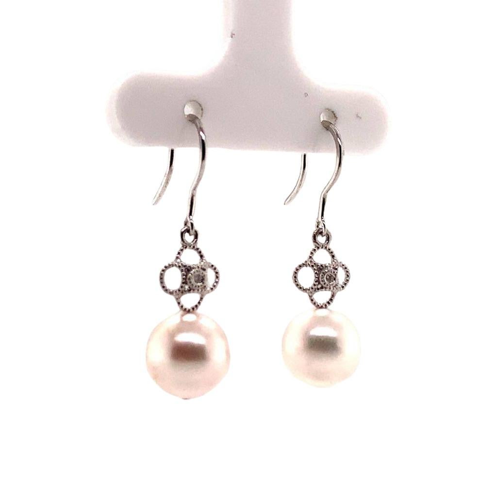Orecchini di diamanti e perle Akoya in oro bianco 14 carati certificati in vendita 4