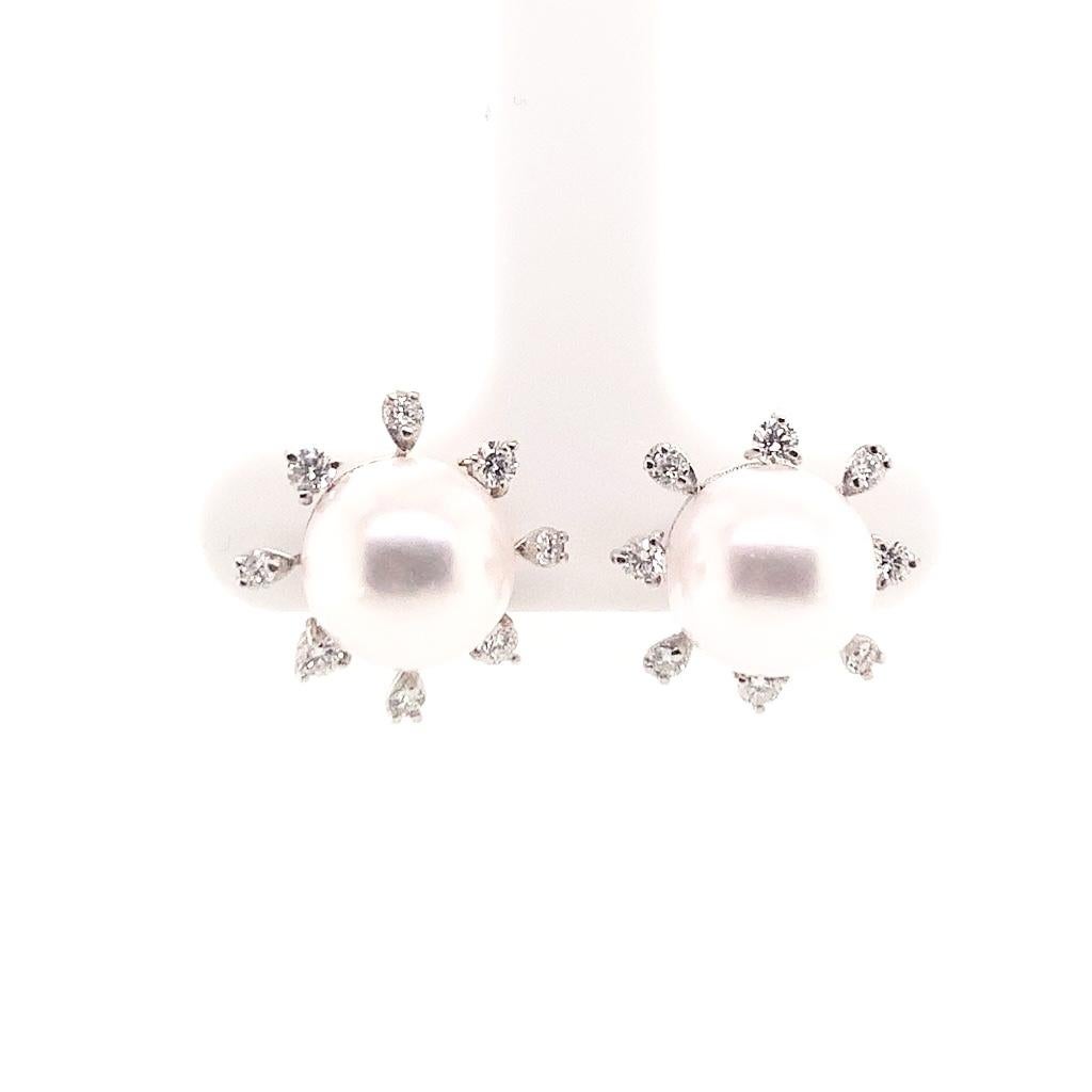 Diamond Akoya Pearl Earrings 14 Karat White Gold Certified For Sale 4