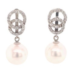 Diamond Akoya Pearl Earrings 14 Karat White Gold Certified